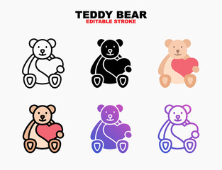 Obraz premium Bear doll with love heart icon set with different styles. Editable stroke and pixel perfect. Can be used for digital product, presentation, print design and more.