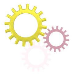 Three gear wheels isolated on white background. Minimal concept. 3d rendering.