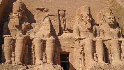 Aswan, Egypt : Great Abu Simbel temple of Pharaoh Ramses II in southern Egypt in Nubia next to Lake...