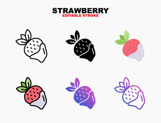 Strawberry icon set with different styles. Editable stroke and pixel perfect. Can be used for digital product, presentation, print design and more.