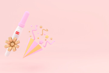 Positive Plastic Pregnancy Test on a pink background with copy space. 3d Rendering.