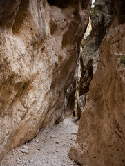Beautiful narrow slot canyon in Italy, hiking destination