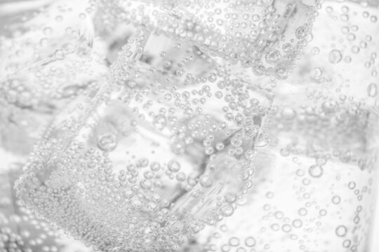Closeup view of soda water with ice