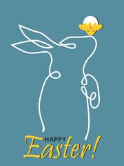 Easter bunny holding a white egg on his nose