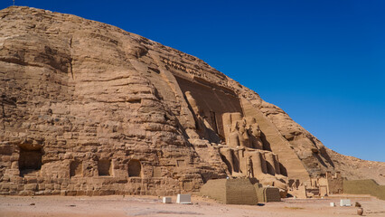 Aswan, Egypt : Great Abu Simbel temple of Pharaoh Ramses II in southern Egypt in Nubia next to Lake Nasser.