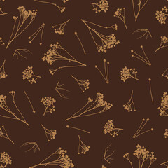 Herbarium. Vector seamless pattern with silhouettes of wild flowers.
