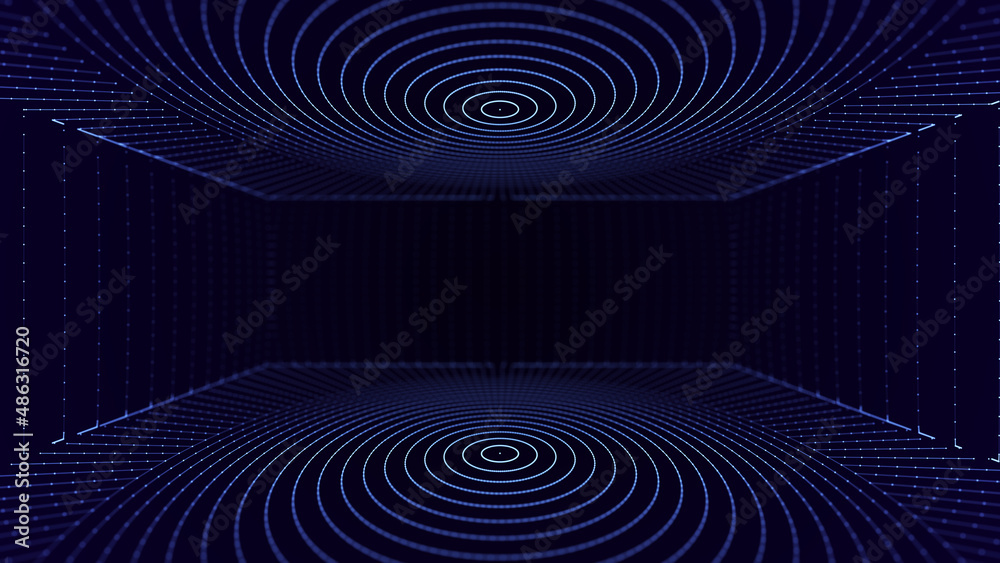 Fototapete abstract technology background. computer matrix. futuristic cyber blue background of points. 3d rend