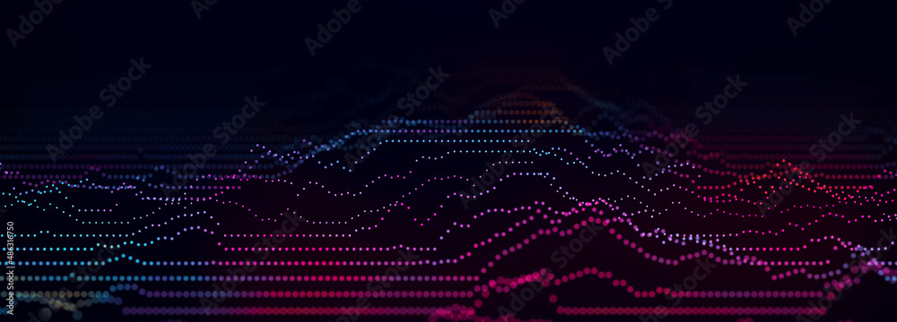 Fototapete Abstract blue background of points. Falling cyber particles. Big data stream. 3d rendering