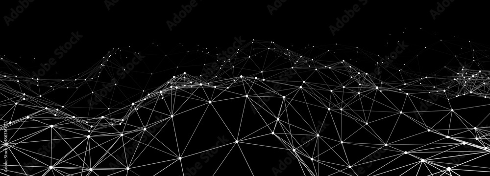 Fototapete Abstract digital background of points and lines. Glowing black plexus. Big data. Network or connection. Abstract technology science background. 3d vector illustration.