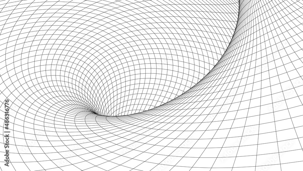 Poster Abstract tunnel. 3D wireframe vector wormhole or vortex. Grid vector illustration.