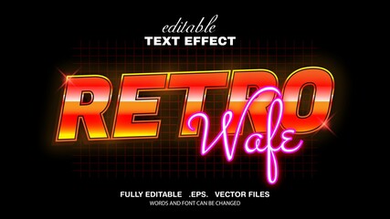 3d editable text effect retro wafe theme premium vector