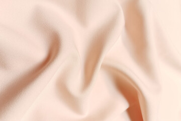 Pink crumpled or wavy fabric texture background. Abstract linen cloth soft waves. Silk atlas or stretch jacquard. Smooth elegant luxury cloth texture. Concept for banner or advertisement.