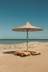 lounge chairs on the beach