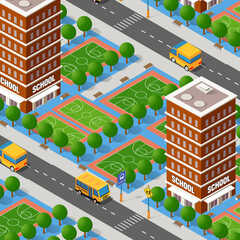 Isometric 3d block module of the district part of the city