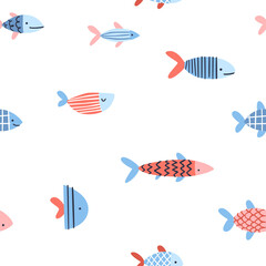 Abstract sea fish pattern. Cute doodle baby seamless vector print for fabric, textile, paper, nursery.
