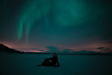 Naklejka na ściany i meble aurora boreal northern lights winter lapland