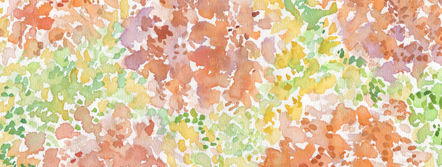 Abstract acrylic and watercolor brushstrokes smear painting horizontal long background. Texture paper.
