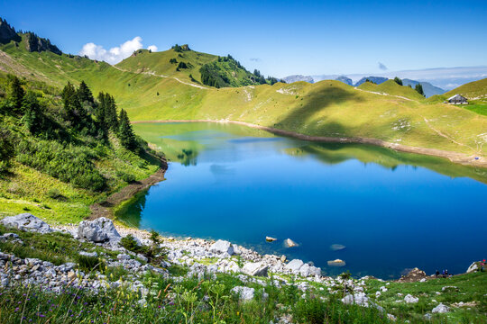 Lac De Lessy and Mountain landscape in The Grand-Bornand, France