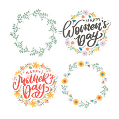 Women's Day hand drawn lettering. Red text isolated on white for postcard, poster, banner design element. Happy Women's Day script calligraphy. Ready holiday lettering design.