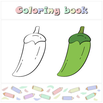 Cartoon pepper. Coloring book. Simple education game for kids. Vector illustration, eps