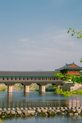 Woljeonggyo traditional bridge on river in Gyeongju, Korea
