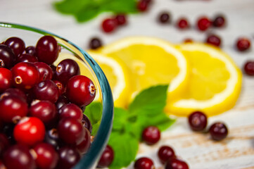 Glass with juice and lemon