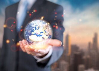 Fototapeta premium Earth in human hands. energy saving , elements of this image furnished by NASA