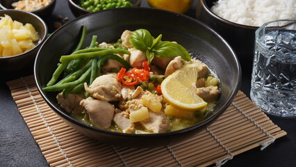 Thai food chicken green curry  with coconut