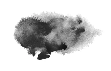 Fotobehang Abstract black and white watercolor smoke blot painting background. Texture paper. Isolated. © Liliia