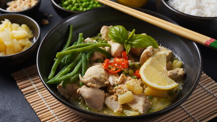 Thai food chicken green curry  with coconut