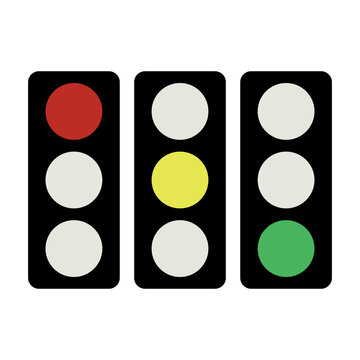 Set of red, yellow and green traffic light icons. Vectors.