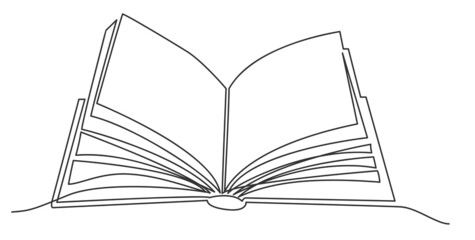 continuous line drawing of open book, single line vector illustration
