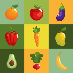 nine healthy food icons