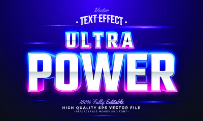 Fototapeta na wymiar Editable modern text effect vector files - Ultra power sign retro night gradient