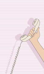 Hand holding old telephone vector illustration