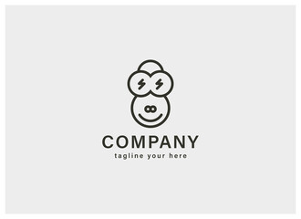 Monkey Logo. Simple Head Monkey Line Style Icon isolated on White Background. Usable for Animals, Business Branding Logos. Flat Vector Logo Design Template Element.