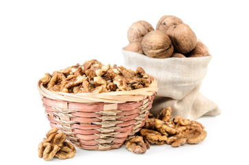 walnuts and kernels in a bag