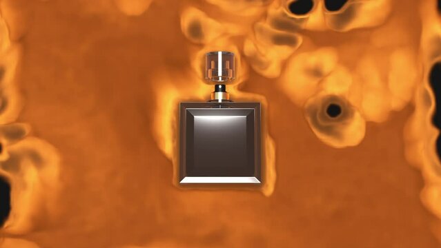 
Advertising bottle of perfume on a fiery background. 