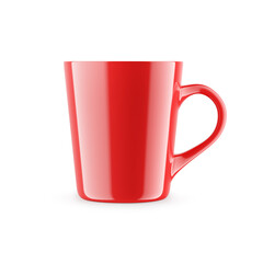 Mockup of a glossy mug for drinks.  Red blank realistic isolated cup. 3d rendering