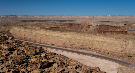 View of an old, restored former Quarry in the heart of the Ramon Crater, located near Mitzpe Ramon, South of Beer Sheba in the Negev Desert, Israel	

