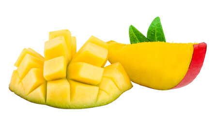 Mango fruit slices isolated on a white background
