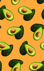 Watercolor Avocado orange pattern