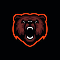 Bear head mascot. Grizzly bear esport gaming mascot logo template.
