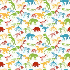 Colorful Dinosaur skeletons seamless pattern