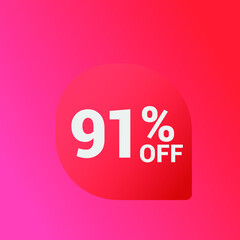 91% off Sale banner offer ad discount promotion vector banner. price discount offer. season sale promo sticker colorful background