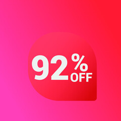 92% off Sale banner offer ad discount promotion vector banner. price discount offer. season sale promo sticker colorful background