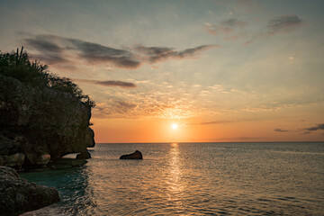Fototapeta na wymiar Sunset at the beach Views around the Caribbean island of Curacao