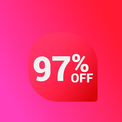 97% off Sale banner offer ad discount promotion vector banner. price discount offer. season sale promo sticker colorful background