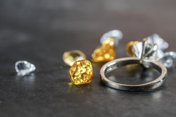Close up of engagement diamond ring. Love and wedding concept. (soft and selective focus)