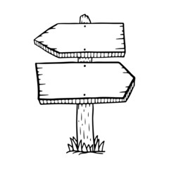 Signpost icon. Black contour line sketch drawing. Front view. Vector simple flat graphic hand drawn illustration. Isolated object on a white background. Isolate.